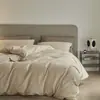Nueva colección de otoño e invierno: Juego de ropa de cama de cuatro piezas de color liso, cepillado, 100% algodón, 100 hilos, que incluye una sábana bajera, una funda de edredón y un juego de tres piezas de sábanas, todo hecho de algodón puro de grado A