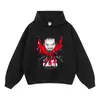 Moletom com Capuz Masculino Estilo Retrô Estampado Marca da Moda Algodão Puro Streetwear Oversize Lavado Desgastado