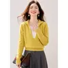 2026 Nueva Moda Color Block Patchwork Cuello Manga Larga Tejido Otoño Diseño Francés Sentido Nicho Falso Dos Piezas Top