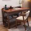 Mesa Simples de Madeira Maciça para Escrita, Mesa de Estudo para Quarto, Escritório, Estudante, Conjunto de Mesa e Cadeira para Computador com Armazenamento
