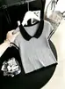 Camiseta de Verano 2026 con Volantes y Manga Corta para Mujer, Elegante Top de Punto Ajustado con Cuello Peter Pan