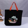 Bolsa de Lona Negra Exquisita Bolsa de Mano de Lona con Broche Bolsa de Compras de Lona Bolsa de Algodón de Mano de Dibujos Animados Bolsa Estampada Hecha a Mano