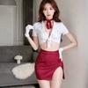 Lingerie Sexy Feminina Puro Desejo Apaixonada Uniforme de Aeromoça Personagem Roupa Sexy Fenda Profunda Seios Pequenos Tentação Pijama 6235