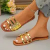 Sandalias planas de mujer tipo slip-on extragrandes, nuevo estilo verano 2026, chanclas de playa con remaches retro