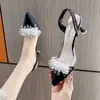 Sandalias Baotou para Mujer, Primavera y Verano, Tacón Bajo, Tacones Altos Blancos, Nuevos Zapatos de Tacón de Aguja Blancos con Punta Fina Transparentes Estilo Francés 2025