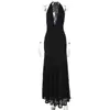 Ropa para Mujer Estilo Europeo y Americano 2026 Primavera Nueva Moda Sexy Cuello en V Profundo Lunares Malla Espalda Descubierta Atado Vestido Venta al por Mayor