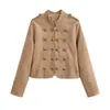 Bestseller transfronterizo de AliExpress: Colección nueva primavera 2026, chaqueta de ante sintético color caqui para mujer con diseño estilo corte, 631824