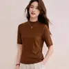 Camiseta Lanjing de Algodón Modal Tencel de Manga Media para Mujer Primavera y Otoño Hombro Normal Cuello Medio Capa Interior Cuello Semialto Manga de Cinco Puntos Camisa Base