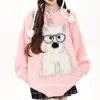 Suéter Macio e Fofo para Filhote Outono e Inverno Roupa de Casal Retrô Americano Pelo Sintético de Visão Estilo Preguiçoso Jaqueta de Tricô Unissex Top
