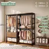Guarda-roupa de metal estilo aberto, cabideiro de chão para quarto, cabide de roupas doméstico, unidade de prateleira para closet