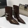 Botines de tacón alto con punta para mujer con hebilla de cinturón, negros, nuevo estilo 2026, botín elegante para pantalón, tacón grueso, bota individual versátil vintage