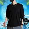 Camiseta Esportiva Branca de Manga Longa para Homem, Fina, de Secagem Rápida, com Proteção Solar para Uso Externo no Verão, Tamanho Grande, Solta, Camada Base de Seda Gelada, Moderna