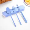 Juego de Tres Piezas de Vajilla de Paja de Trigo Portátil para Viaje Vajilla Infantil Cuchara Tenedor Palillos Caja para Cubiertos Juego de Vajilla Al por Mayor