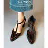Versión de Piel de Vaca~Zapatos Mary Jane Retro con Tira en T para Mujer, Nuevos Tacones Altos de Punta Fina para Primavera y Otoño, Zapatos de Salón Individuales Huecos con Tacón Grueso