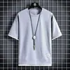 Camiseta Casual Suelta de Verano para Hombre, Manga Corta Waffled, Falso Dos Piezas, Manga Media de Seda de Hielo Delgada, Cuello Redondo, Ropa de Marca de Moda