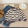 Sudadera Infantil 2026 Primavera Nuevo Estilo Niños Rayas Dibujos Animados Manga Larga Versátil Atuendo de Otoño Cómoda Ropa Casual