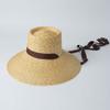 Moda Retro Nueva de Primavera y Verano Europea y Americana Sombrero de Paja Tipo Maceta de Borde Ancho con Correa Protección Solar para Exteriores