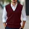 2026 Nuevo en Stock Chaleco Suéter sin Mangas para Hombre Transfronterizo, Chaleco de Punto Pulóver Casual de Color Sólido con Cuello en V