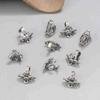 Accesorios para camisetas con pequeñas flores negras de plata esterlina S925, estilo retro antiguo, hechos a mano, con cuentas, joyería