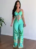 Verão 2026 Novo Estilo Transfronteiriço Europeu e Americano Comércio Exterior Roupas Femininas Moderno e Sexy Decote V Estampado Conjunto de Colete e Calça de Pernas Largas