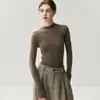 Suéter de lana sin costuras de una sola línea, lavable a máquina, para mujer, cuello medio alto, tejido fino, corte ajustado, capa base