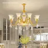 Lustre de sala de estar estilo americano todo em cobre, grande lustre principal retrô estilo europeu para sala de jantar e quarto, luminária decorativa de cristal de luxo para villa