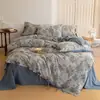 Algodão de Fibra Longa de Xinjiang Grau A Materno e Infantil Fio Duplo Jacquard de Fio Conjunto de Quatro Peças Fio de Algodão Tingido em Fio Lavado Vintage Floral Roupa de Cama