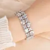 Pulsera Cuadrada de Doble Fila de Circonita Exagerada Transfronteriza Pulsera Joyería de Boda Moda Pulsera Multicolor de Múltiples Filas Venta al por Mayor