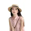 Chapéu de Palha de Topo Reto Estilo Hepburn para Mulheres, Chapéu de Sol de Aba Larga para o Verão, Versátil para Férias na Praia, Faz o Rosto Parecer Menor, Chapéu de Palha da Moda