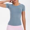 Camiseta de Manga Corta Ajustada Transpirable de Color Sólido Tejida Sin Costuras Europea y Americana Transfronteriza Ropa Deportiva para Correr, Fitness, Yoga para Mujer