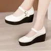 Zapatos de Cuña de Tacón Medio para Mujer Primavera y Otoño 2026, Suela Gruesa de Plataforma, Impermeables, Correa Única, Boca Baja, Zapatos Planos de Tacón Alto para Mamá