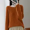 Outono/Inverno 2026 Novo Tricô Andy de Veludo Gola Redonda Manga Longa Feminino Padrão Torcido Cor Sólida Top Básico Solto