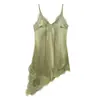 Vestido tipo camisola sin mangas con escote en V, diseño nuevo de primavera para mujer, transfronterizo, con retazos de encaje asimétricos, vestido de lujo ligero