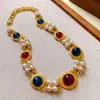 Aretes Colgantes Ovalados Vintage Collar Estilo Niche Estilo Palacio Cadena para Clavícula Joyería de Moda de Lujo Ligero