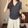 Camiseta de manga corta con cuello polo y diseño de ropa de talla grande para mujer, camiseta de verano con hombros descubiertos para chicas gorditas.