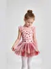 Vestido de ballet infantil con estampado digital de corazones, mangas abullonadas pequeñas, lazo y tutú de malla, vestido de una pieza de danza infantil