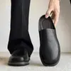 Zapatos Casuales de Media Pantufla con Suela Gruesa para Aumentar Altura, sin Cordones, Punta Cuadrada, Estilo Birkenstock para Viajar, Zapatos de Cuero para Hombre para Exteriores, Zapatos Derby para Hombre