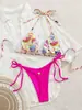 2027 Nuevo Bikini Europeo de Amazon Transfronterizo Estampado a Color Dividido para Mujer con Cordones Estilo Dulce para Vacaciones