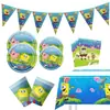 Bob Esponja Platos Desechables de Papel Servilletas de Papel Juego de Vasos Decoración para Fiesta de Cumpleaños Infantil Bandera Colgante