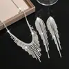 Estilo Europeo y Americano Cadena de Garras de Pedrería Resistente Conjunto de Pendientes con Borlas y Collar Joyería de Moda de Gama Alta para Bodas Nupciales Ecológica