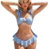 Nuevo Bikini Sexy de Dos Piezas con Volantes de Tejido de Punto Estilo Europeo y Americano para Mujer