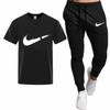 Nueva Camiseta de Hombre Transfronteriza Traje de Pantalón Deportivo Camiseta Casual de Moda para Hombre Estampada Transpirable de Manga Corta Pantalones 2025