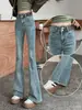 Pantalones acampanados para mujer, ajustados, con flecos, largos, 2024, nuevo otoño, cintura alta, talla grande, mezclilla clara, microcampana