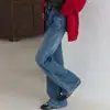 Jeans Feminino Casual de Inverno com Plus Veludo para Crianças Médias e Mais Velhas Engrossado para Sair Calças Flare Calças de Perna Larga Emagrecedoras Calças Longas Estilosas