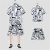 Traje de playa Sanya para hombre, marca de moda, camisa floral, estilo hawaiano, moderno, atractivo, hip hop, estilo occidental, conjunto de pantalones cortos de manga corta de celebridades de Internet