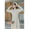 Vestido de punto blanco para mujer, nuevo estilo otoño/invierno, francés, adecuado para llevar debajo de un abrigo, falda larga