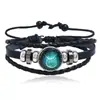 Joyería Creativa Más Vendida Simple Nuevo Pulsera de Cuero PU con Cuentas de 12 Constelaciones Pulsera Ajustable Mismo Estilo para Hombres y Mujeres