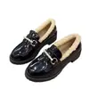 Mocasines de cuero negros para mujer, nueva colección otoño/invierno 2026, estilo slip-on, suela gruesa, estilo británico, caña baja, forrados de felpa para abrigar