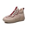 Tenis Blancos de Caña Alta para Mujer, Piel Genuina, Estilo Coreano Nuevo Otoño e Invierno 2026 Versátiles de Suela Gruesa Bloque de Color Deportivos Casuales Zapatos de Papá