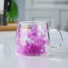 Suministro transfronterizo网红 flor real doble capa de vidrio alto valor de color regalo acompañante taza de café alto borosilicato taza simple